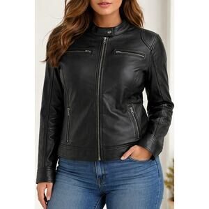 Decrum Dodge Women’s Lambskin Leather Biker Jacket Black 3X XXXL NWT